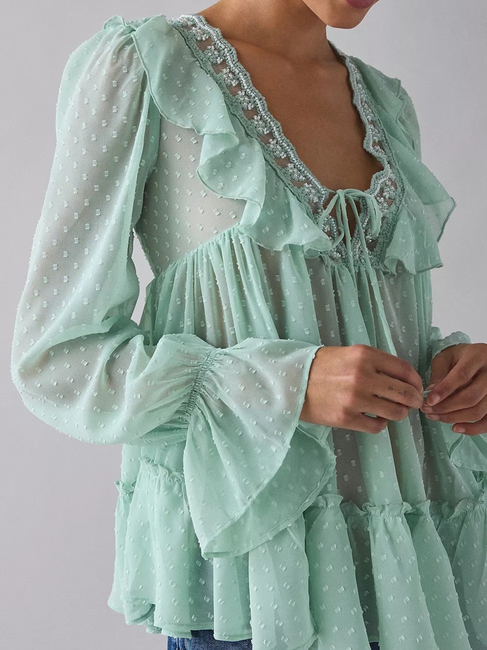 Kimchi Blue Mona Ruffle Babydoll Tunic Blouse XL